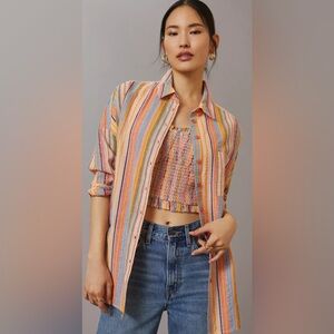 Anthropologie Pilcro boyfriend Button Down Shirt multicolor Stripes XXS/XS